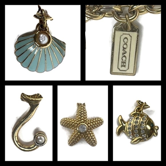 COACH Starfish Star Fish Seashell Hook Gemstones Beach Key Chain Ring FOB Themed - Picture 3 of 5